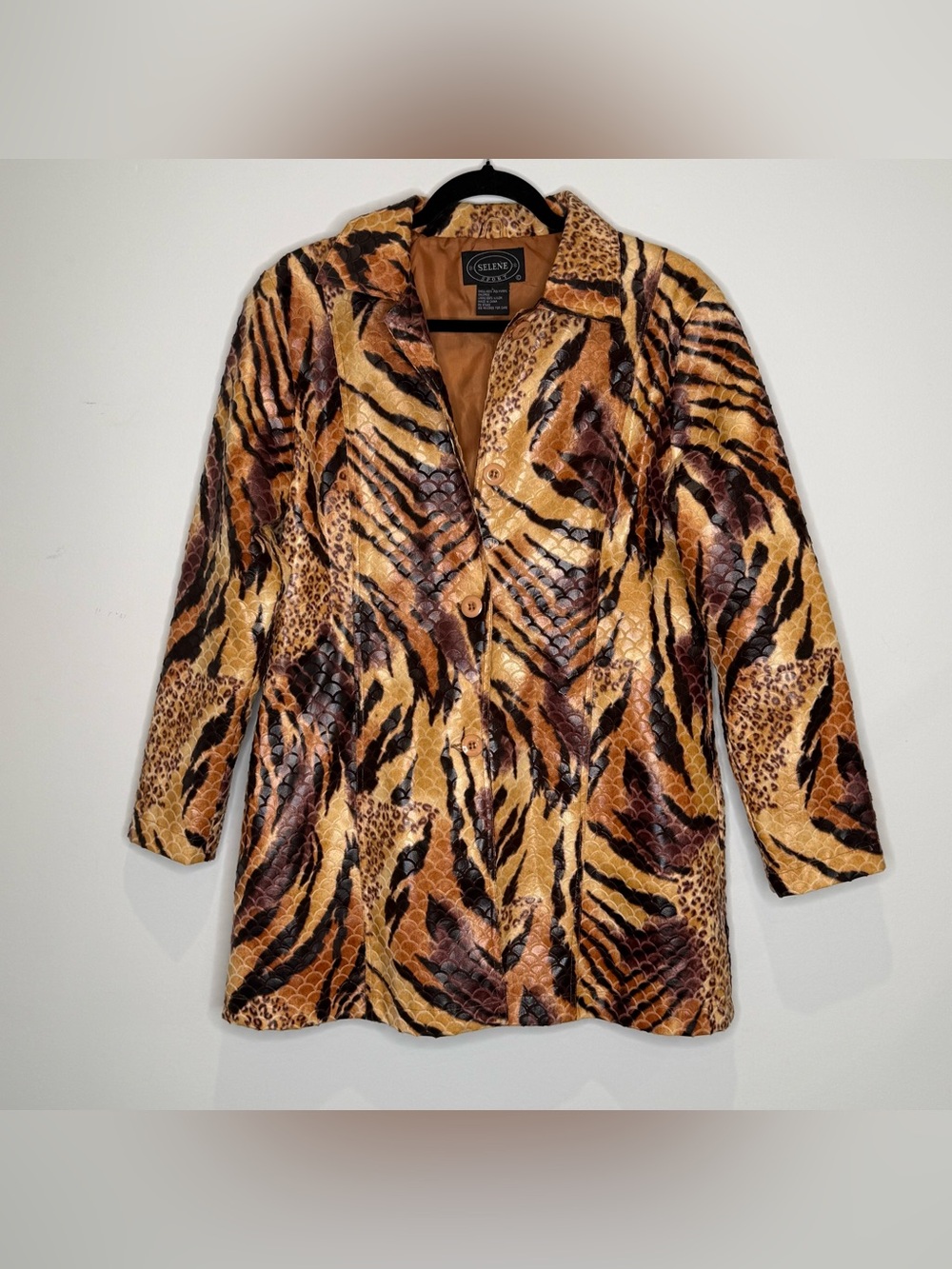 Selene Sport brown/beige/tan/purple cheetah and zebra print button up jacket